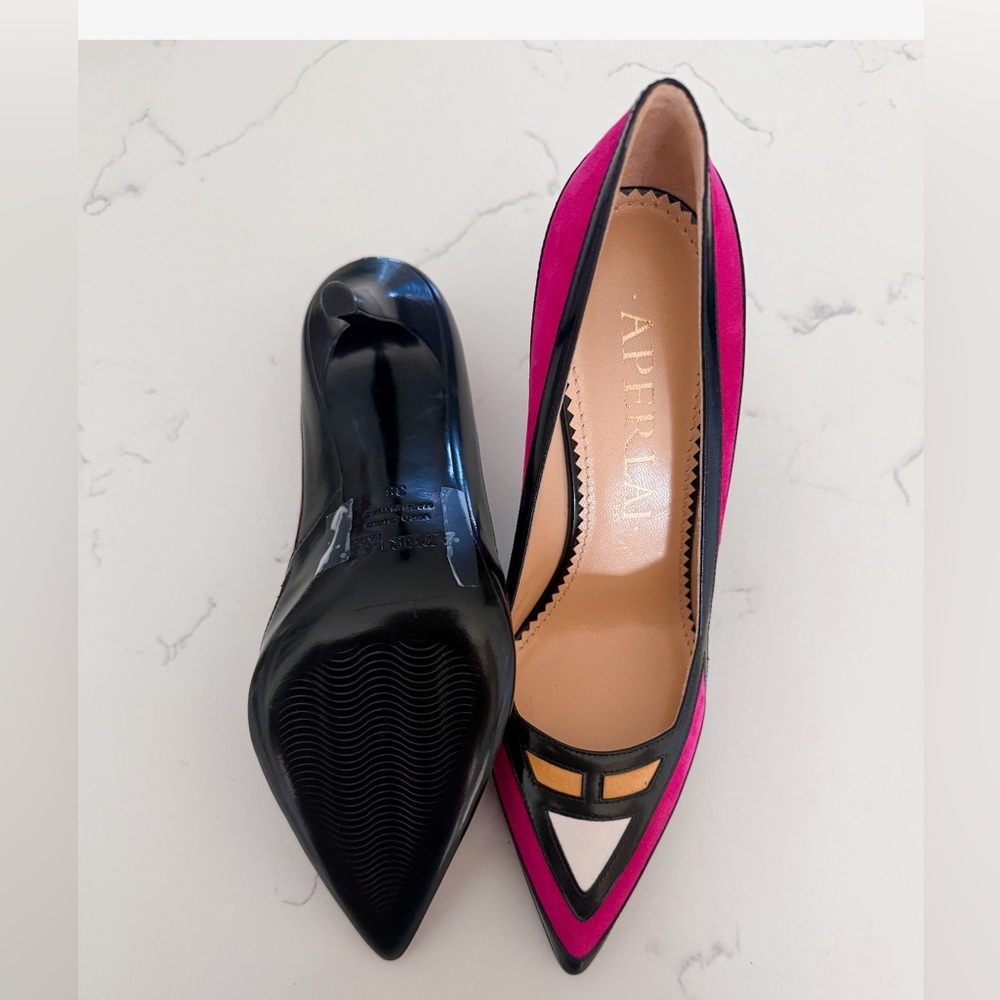 APERLAI Paris Pink and Black Women's Heels - Picture 4 of 6